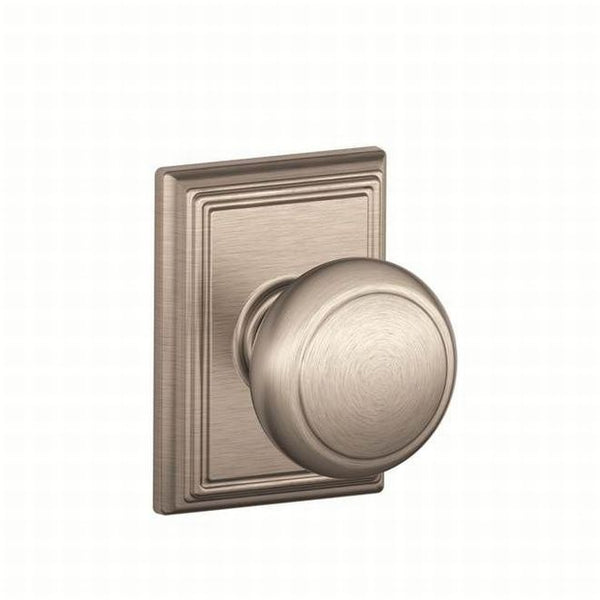 Schlage Andover Knob With Addison Rosette Dummy Interior Trim - Exterior Handleset Sold Separately in Satin Nickel finish