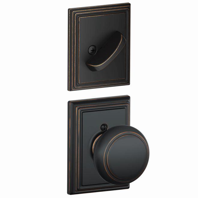 Schlage Andover Knob With Addison Rosette Interior Active Trim - Exterior Handleset Sold Separately in Aged Bronze finish