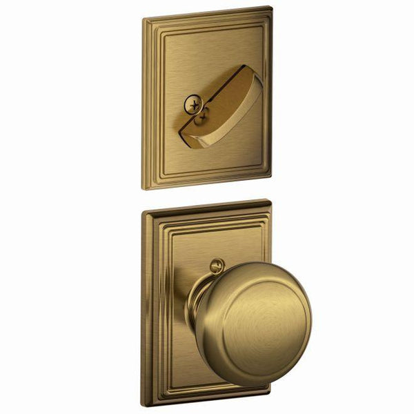 Schlage Andover Knob With Addison Rosette Interior Active Trim - Exterior Handleset Sold Separately in Antique Brass finish