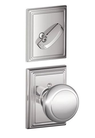 Schlage Andover Knob With Addison Rosette Interior Active Trim - Exterior Handleset Sold Separately in Bright Chrome finish