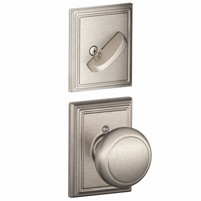 Schlage Andover Knob With Addison Rosette Interior Active Trim - Exterior Handleset Sold Separately in Satin Nickel finish