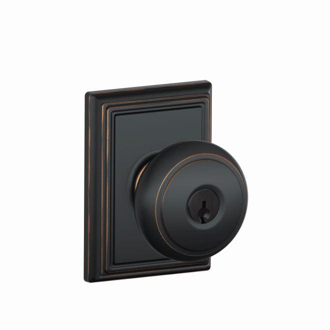 Schlage Andover Knob With Addison Rosette Keyed Entry Lock in Aged Bronze finish