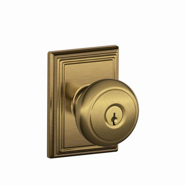 Schlage Andover Knob With Addison Rosette Keyed Entry Lock in Antique Brass finish
