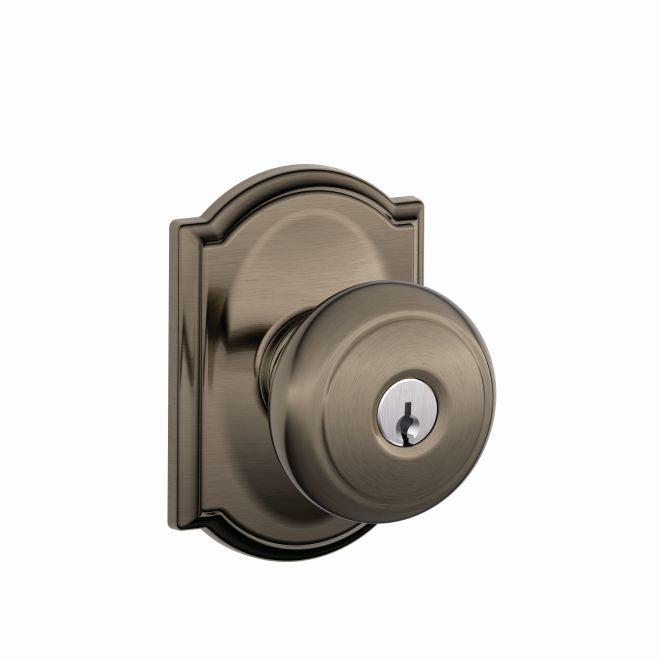 Schlage Andover Knob With Addison Rosette Keyed Entry Lock in Antique Pewter finish