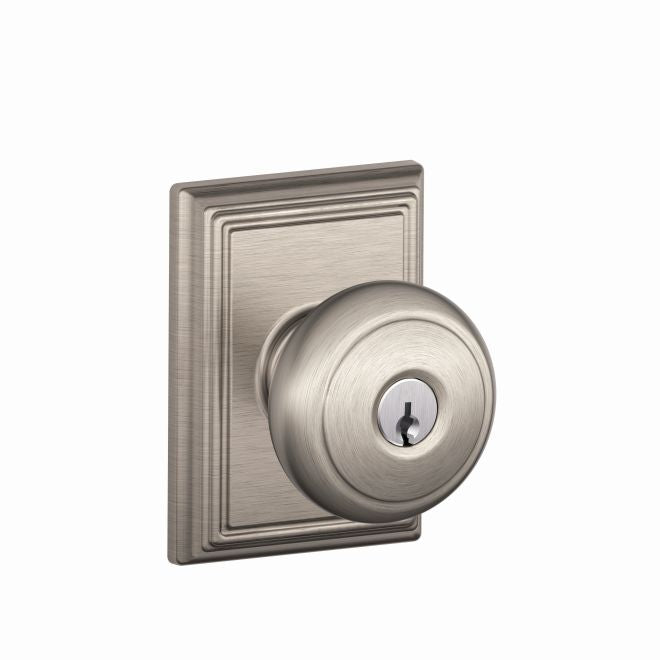 Schlage Andover Knob With Addison Rosette Keyed Entry Lock in Satin Nickel finish