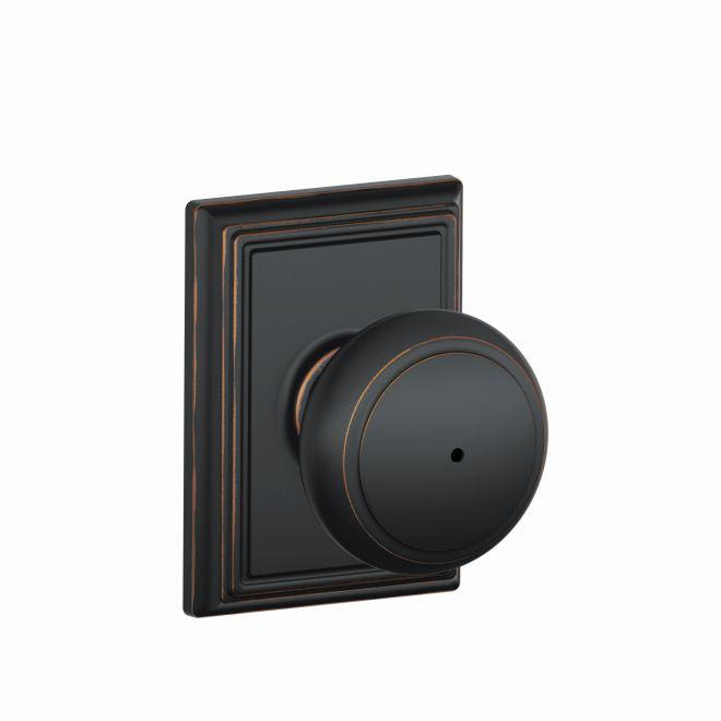 Schlage Andover Privacy Knob With Addison Rosette in Aged Bronze finish