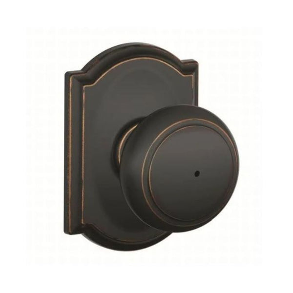 Schlage Andover Privacy Knob With Camelot Rosette in Aged Bronze finish