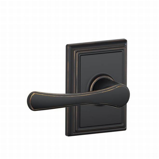 Schlage Avila Dummy Lever With Addison Rosette Interior Trim - Exterior Handleset Sold Separately in Aged Bronze finish