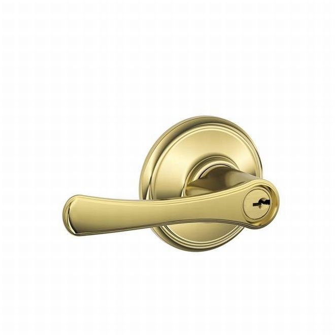 Schlage Avila Lever Storeroom Lock in Bright Brass finish