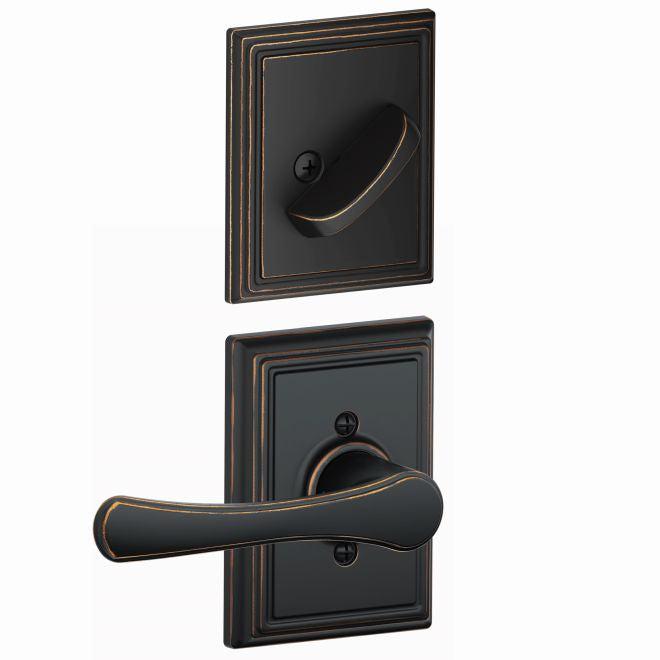 Schlage Avila Lever With Addison Rosette Interior Active Trim - Exterior Handleset Sold Separately in Aged Bronze finish