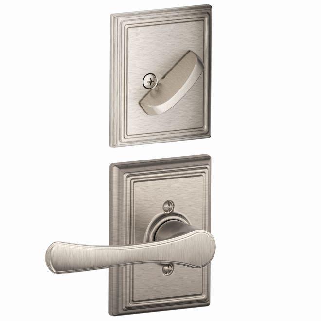 Schlage Avila Lever With Addison Rosette Interior Active Trim - Exterior Handleset Sold Separately in Satin Nickel finish