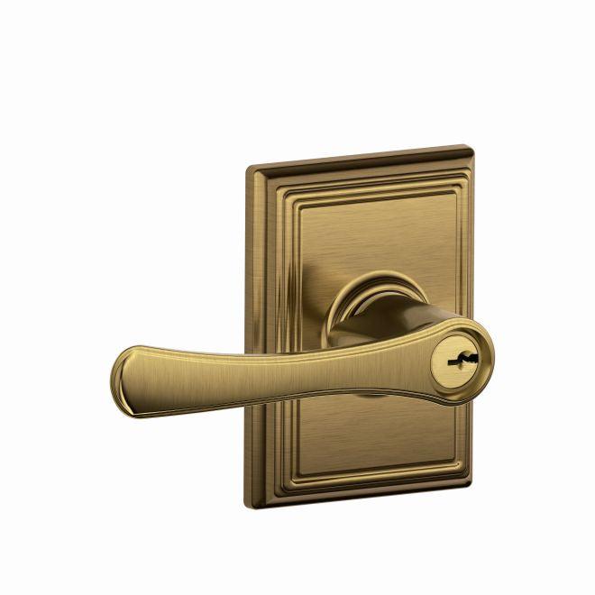 Schlage Avila Lever With Addison Rosette Keyed Entry Lock in Antique Brass finish