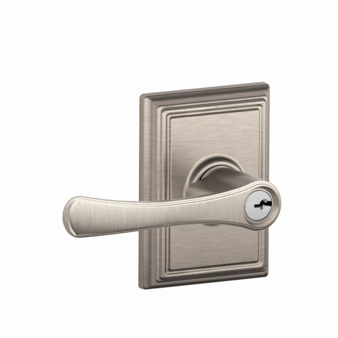 Schlage Avila Lever With Addison Rosette Keyed Entry Lock in Satin Nickel finish