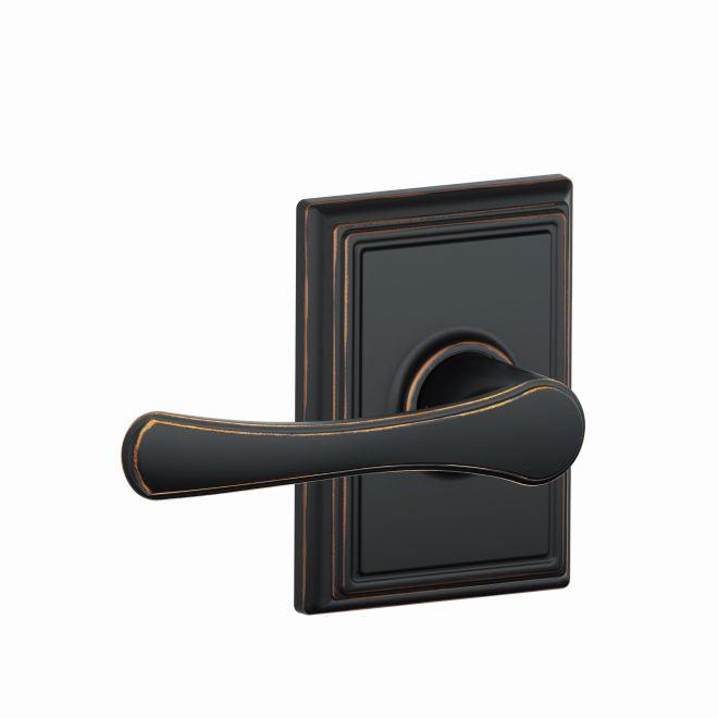 Schlage Avila Passage Lever With Addison Rosette in Aged Bronze finish