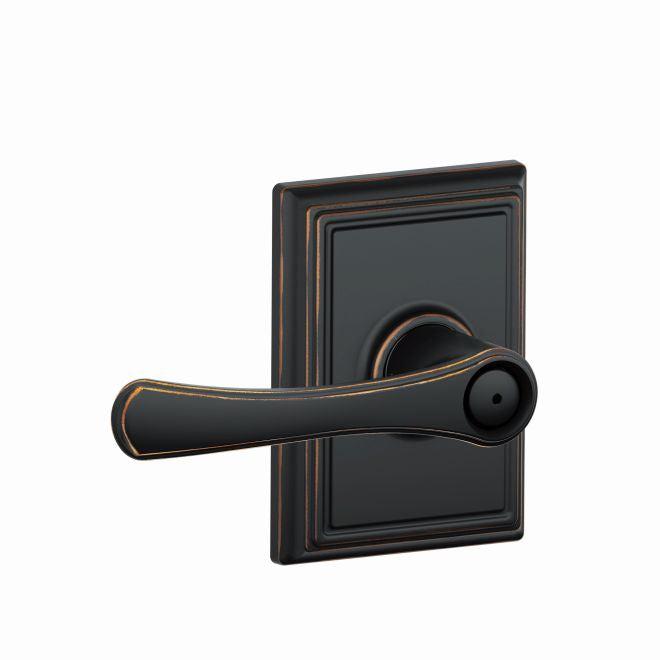 Schlage Avila Privacy Lever With Addison Rosette in Aged Bronze finish