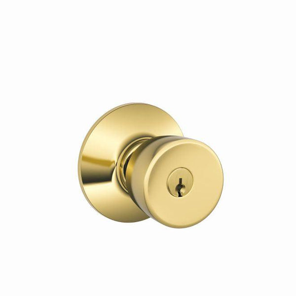 Schlage Bell Knob Keyed Entry Lock in Lifetime Brass finish