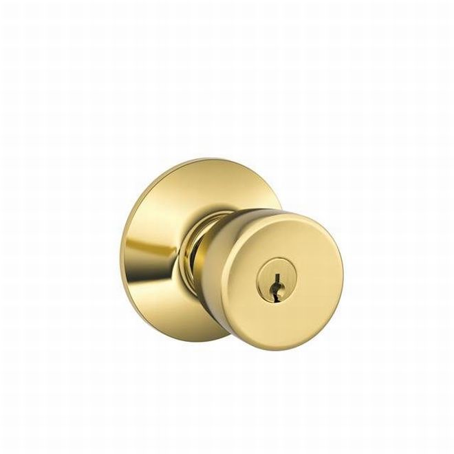 Schlage Bell Knob Storeroom Lock in Bright Brass finish
