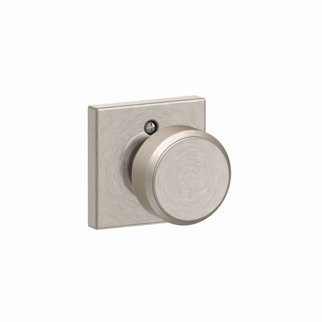 Schlage Bowery Knob Half Dummy With Collins Rosette in Satin Nickel finish