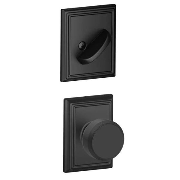 Schlage Bowery Knob With Addison Rosette Interior Active Trim - Exterior Handleset Sold Separately in Flat Black finish