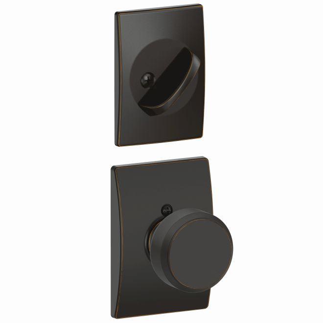 Schlage Bowery Knob With Century Rosette Interior Active Trim - Exterior Handleset Sold Separately in Aged Bronze finish