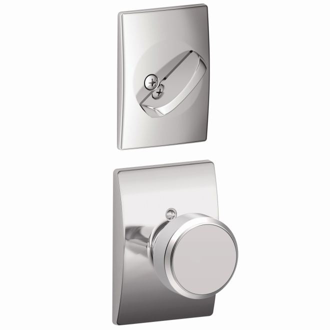 Schlage Bowery Knob With Century Rosette Interior Active Trim - Exterior Handleset Sold Separately in Bright Chrome finish