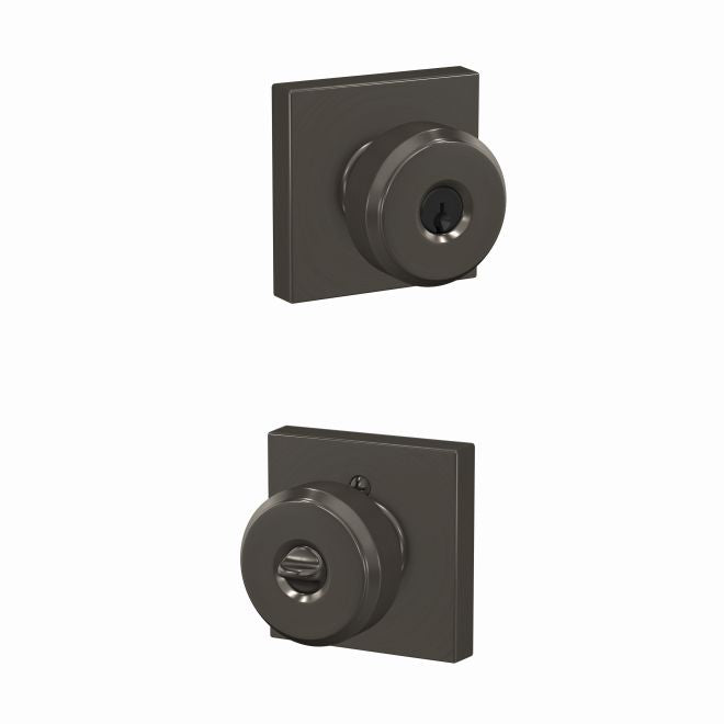 Schlage Bowery Knob With Collins Rosette Keyed Entry in Black Stainless finish