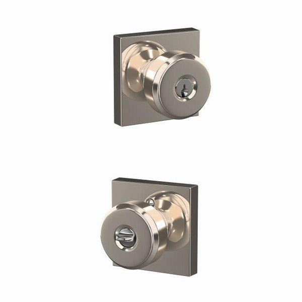 Schlage Bowery Knob With Collins Rosette Keyed Entry Lock in Polished Nickel finish