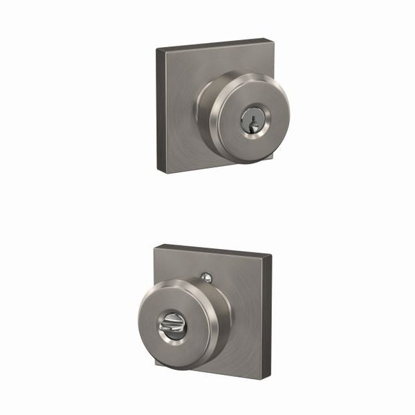 Schlage Bowery Knob With Collins Rosette Keyed Entry in Satin Nickel finish