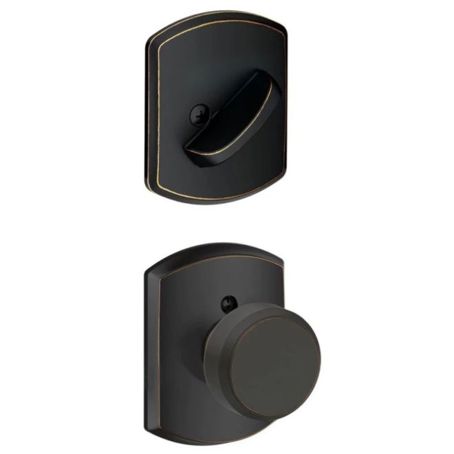 Schlage Bowery Knob With Greenwich Rosette Interior Active Trim - Exterior Handleset Sold Separately in Aged Bronze finish