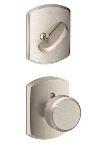 Schlage Bowery Knob With Greenwich Rosette Interior Active Trim - Exterior Handleset Sold Separately in Satin Nickel finish