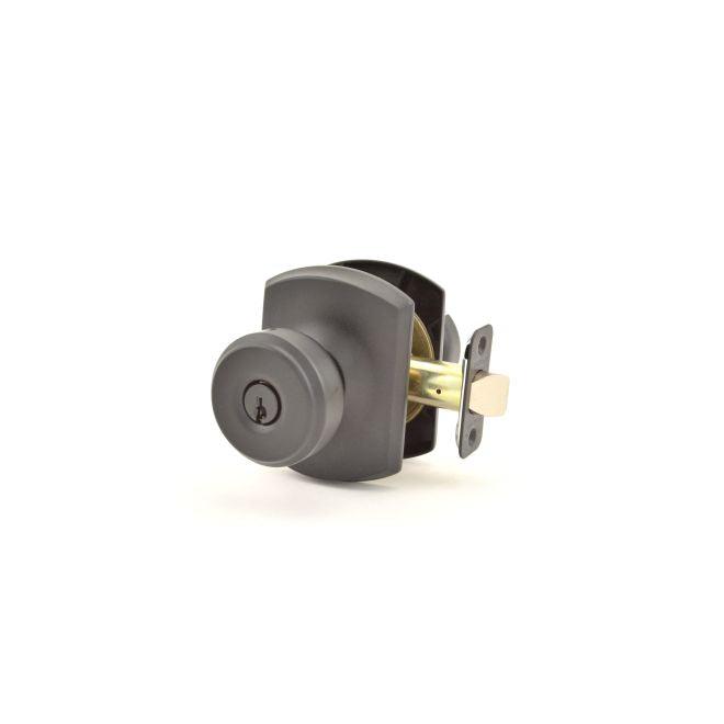 Schlage Bowery Knob With Greenwich Rosette Keyed Entry Lock in Flat Black finish