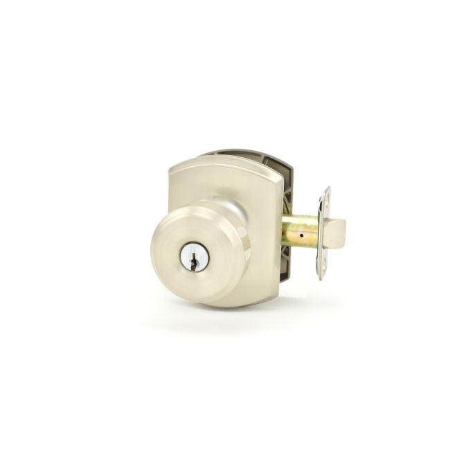 Schlage Bowery Knob With Greenwich Rosette Keyed Entry Lock in Satin Nickel finish