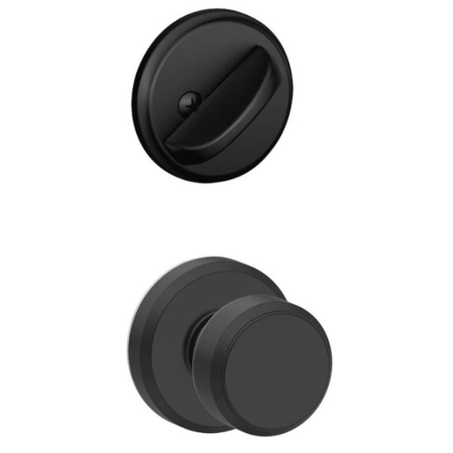 Schlage Bowery Knob With Greyson Rosette Interior Active Trim - Exterior Handleset Sold Separately in Flat Black finish