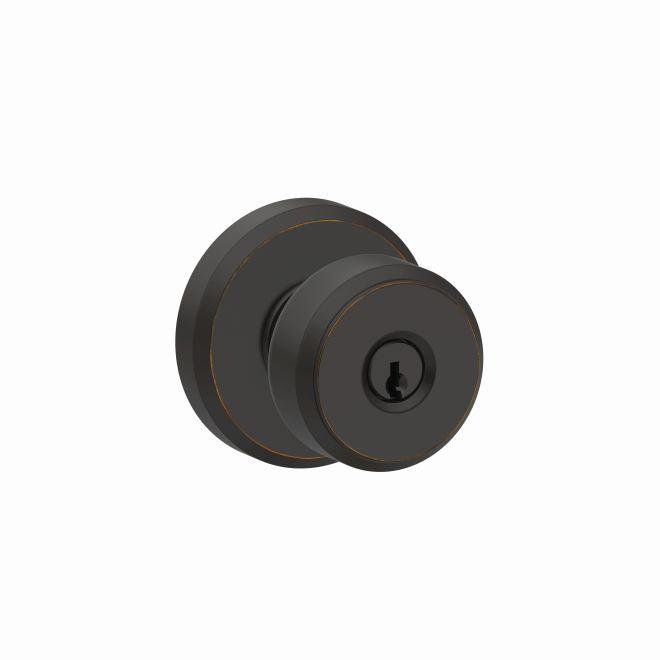 Schlage Bowery Knob With Greyson Rosette Keyed Entry Lock in Aged Bronze finish