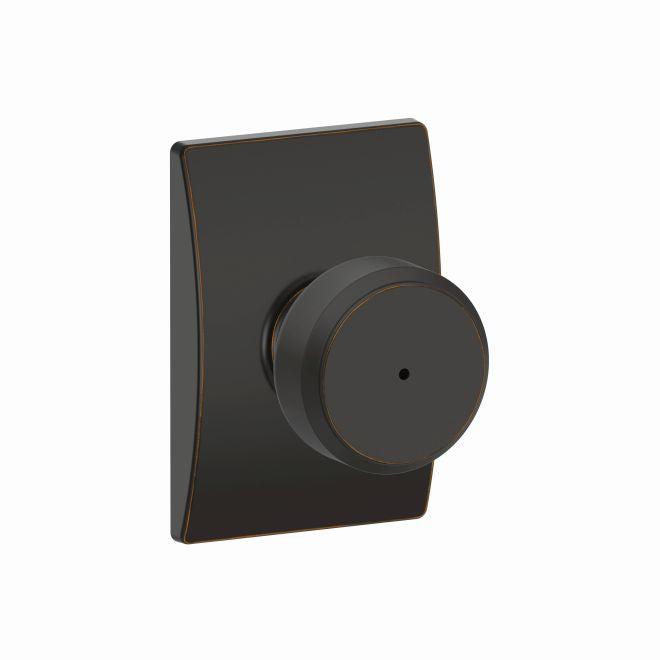 Schlage Bowery Privacy Knob With Century Rosette in Aged Bronze finish