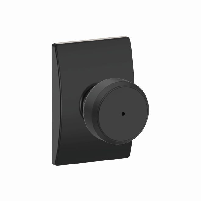Schlage Bowery Privacy Knob With Century Rosette in Flat Black finish