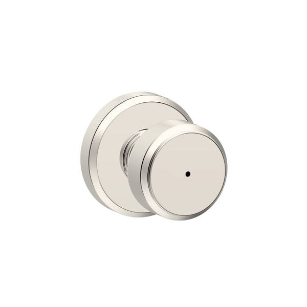 Schlage Bowery Privacy Knob With Greyson Rosette in Polished Nickel finish