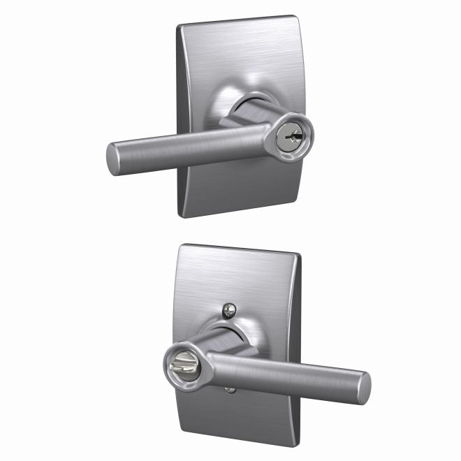 Schlage Broadway Lever With Century Rosette Keyed Entry Lock in Satin Chrome finish