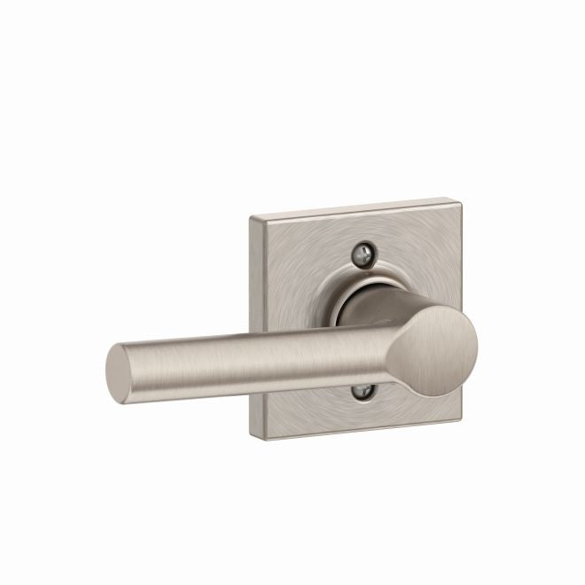 Schlage Broadway Lever With Collins Rosette Half Dummy in Satin Nickel finish