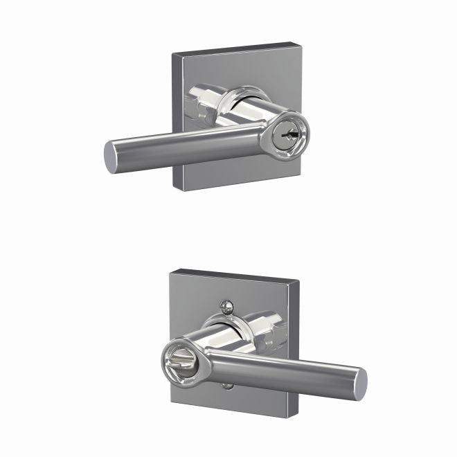 Schlage Broadway Lever With Collins Rosette Keyed Entry Lock in Bright Chrome finish