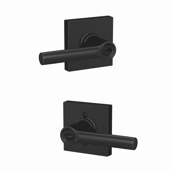 Schlage Broadway Lever With Collins Rosette Keyed Entry Lock in Flat Black finish