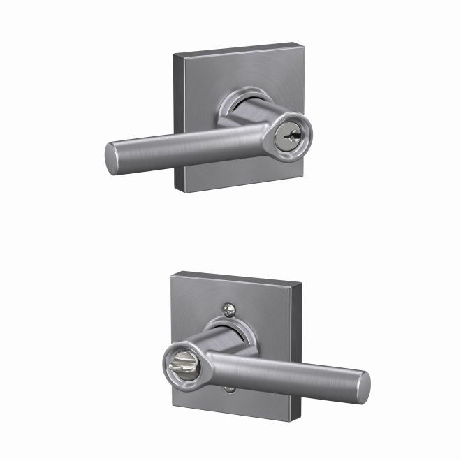 Schlage Broadway Lever With Collins Rosette Keyed Entry Lock in Satin Chrome finish