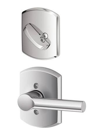 Schlage Broadway Lever With Greenwich Rosette Interior Active Trim - Exterior Handleset Sold Separately in Bright Chrome finish