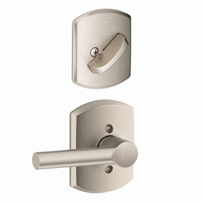 Schlage Broadway Lever With Greenwich Rosette Interior Active Trim - Exterior Handleset Sold Separately in Satin Nickel finish