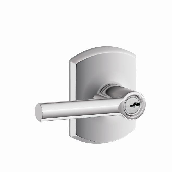 Schlage Broadway Lever With Greenwich Rosette Keyed Entry Lock in Bright Chrome finish
