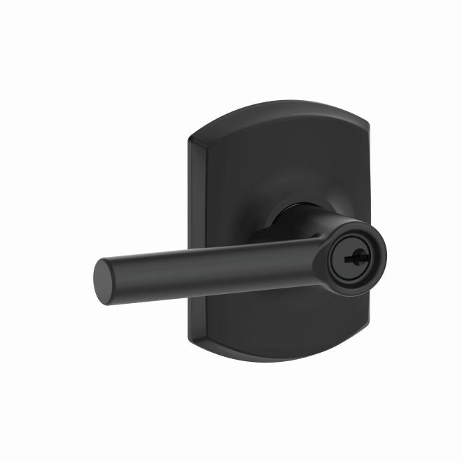 Schlage Broadway Lever With Greenwich Rosette Keyed Entry Lock in Flat Black finish