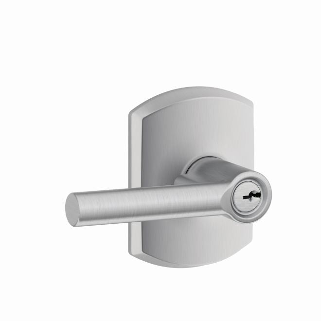 Schlage Broadway Lever With Greenwich Rosette Keyed Entry Lock in Satin Chrome finish