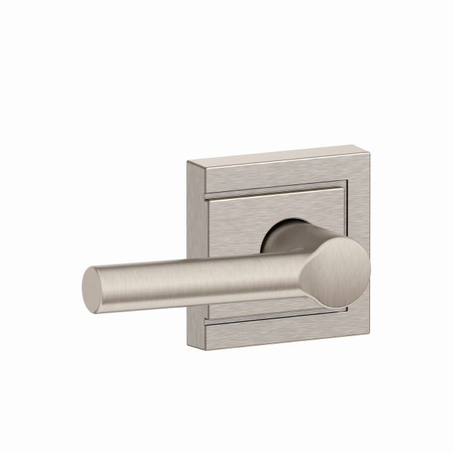 Schlage Broadway Passage Lever With Upland Rosette in Satin Nickel finish
