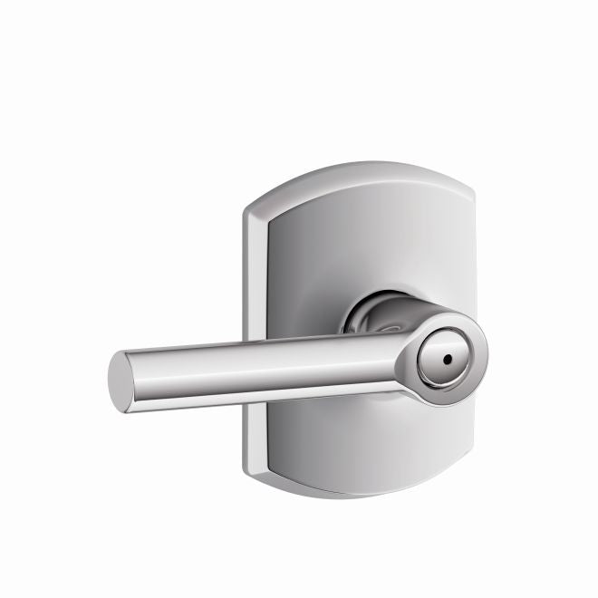 Schlage Broadway Privacy Lever With Greenwich Rosette in Bright Chrome finish