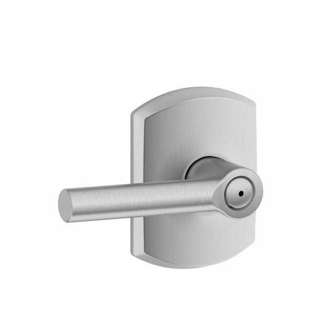 Schlage Broadway Privacy Lever With Greenwich Rosette in Satin Chrome finish